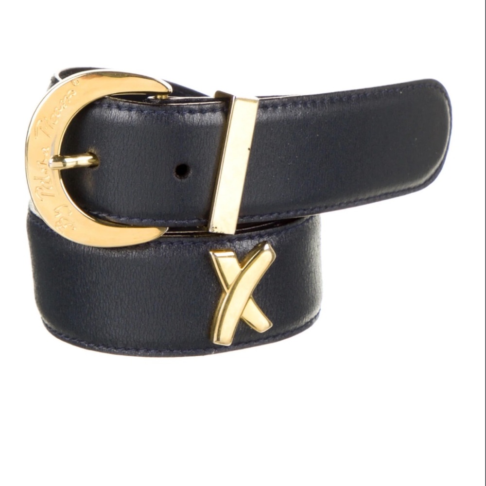 VINTAGE PALOMA PICASSO X TRADEMARK GENUINE LEATHER BELT MADE IN ITALY BLACK